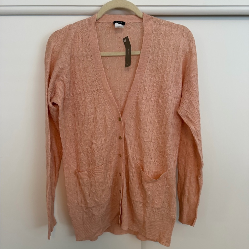 NWT JCrew Women's Pink Linen Cardigan Sweater